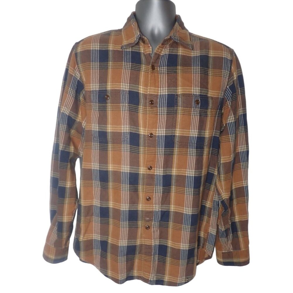 Wallace & Branes Classic‎ Flannel Shirt Mens M brown Plaid J Crew